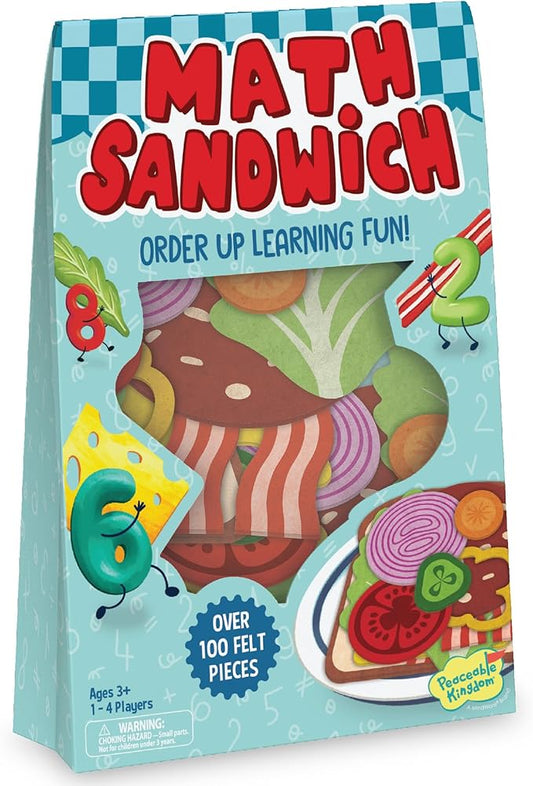 Peaceable Kingdom Math Sandwich Game: Preschool Math Games for Kids Ages 3 and Up – Includes 100+ Felt Food Pieces, 10 Menu Cards, Dry Erase Marker & Guest Check Tablet for Pretend Restaurant Play