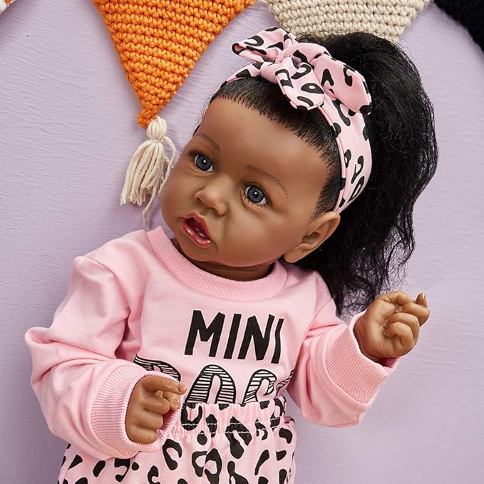 HOOMAI Lifelike Reborn Baby Dolls with Soft Body African American Realistic Girl Doll 22.8 Inch Best Birthday Gift Set