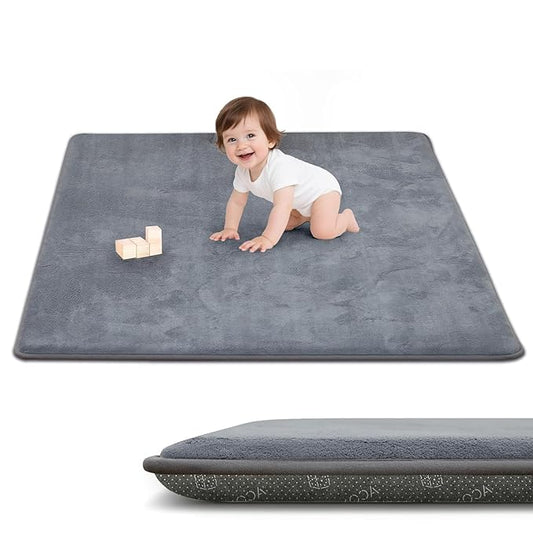 ACOMOPACK 1.3" Thick Baby Play Mat for Floor 50x50"-Memory Foam Water-Repellent Playpen Mat for Tummy Time,Non-Slip Soft Velvet Nursery Rug for Kids,Toddlers,Infants Crawling（Grey）