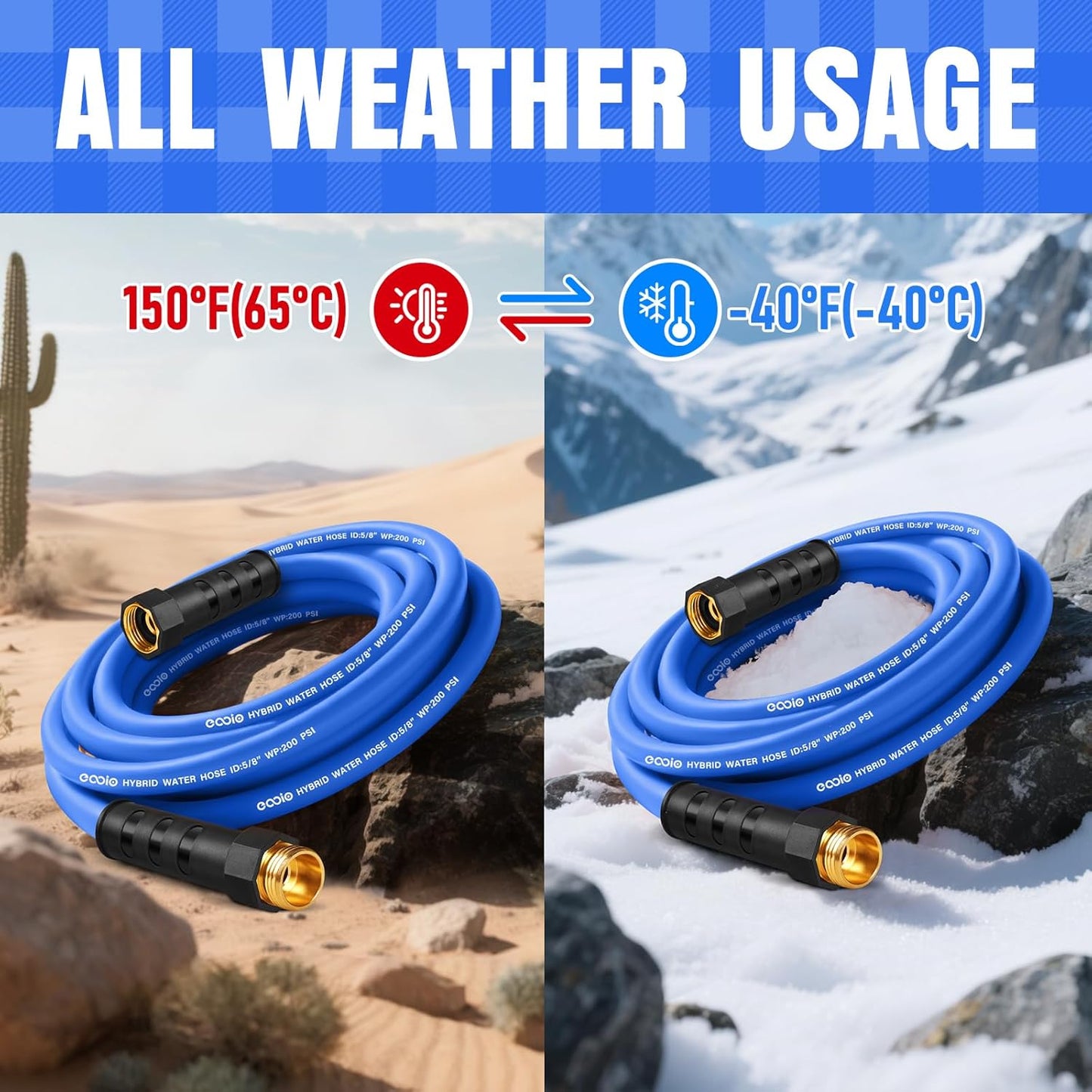 Heavy Duty Garden Hose 25 ft, Non-Expanding Flexible Water Hose, Kink Resistant Lightweight Hybrid Hose, Leakproof Hose Male to Female Fittings