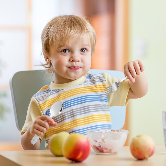 6 Piece Stainless Steel Kids Silverware Set,Toddler Utensils,Children Safe Food Grade Forks and Spoons,Mirror Polished, Dishwasher Safe