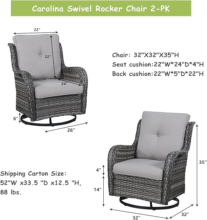 Outdoor Patio Swivel Rocker Chairs - Wicker Rattan Patio Swivel Rocking Chairs Set of 2 with High Back,Deep Seating and Comfort Cushions for Deck Porch Garden,Mixed Grey/Beige