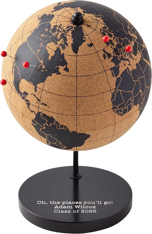Let's Make Memories Personalized Cork Globe - The Places You'll Go - Graduation Gift - for Travel Lovers - Customize with Message - 7.5" Hx5.5 Dia