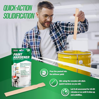 Homax Waste Away Paint Hardener, 12 Packs, 3.5oz - Fast Acting Solidifier for Disposal - Drying Powder for Acrylic & Latex With 25 Pcs. of 14 Inch Wooden Stir Sticks