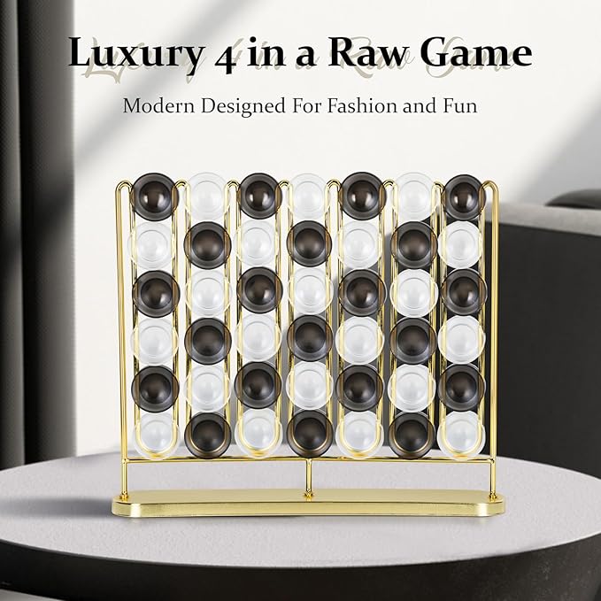 Artistic 4 in a Row Game, Upgraded from Classic Strategy 4 in a Row Board Game, 2 Player Travel Board Games, Metal Game Board & Acrylic Pieces, Home Decoration, Great Gift