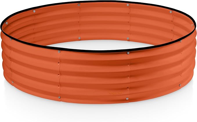 Round Galvanized Raised Garden Bed // 4×4×1 ft Galvanized Raised Garden Beds Outdoor for Gardening, Vegetables, Flowers // Tool-Free Assembly Patent Pending Round Planter (Orange)
