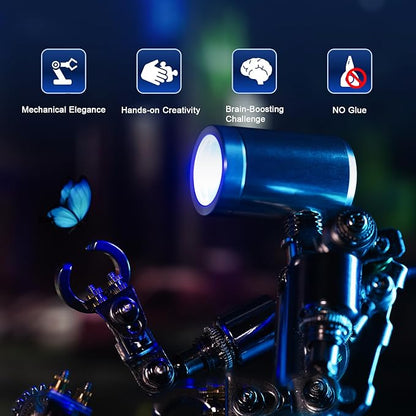 Mostarle Terminator M 3D Metal Puzzle, Arcynix DIY Mechanical Robot Model Kit, Sci-Fi Design LED Light Feature Unique Gift for Adults & Teenager (Orange)