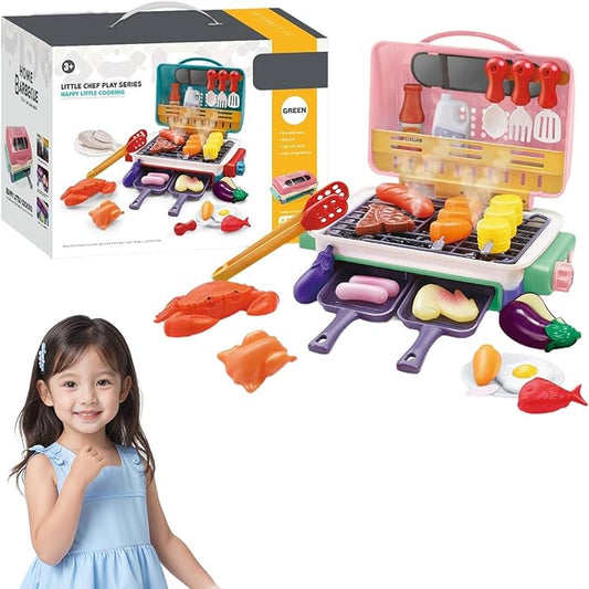 Magic Meals Sensory Kitchen, Kitchen Playset, Food Play Cooking Set, with Smoke, Sound Light, Indoor/Outdoor Cooking Role Plays Grills (Pink)