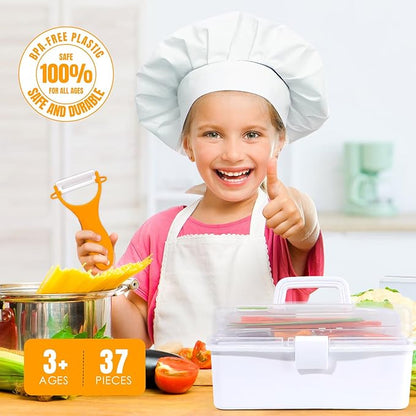Kids Cooking Sets Real, Kids Cooking and Baking Gift Set with Storage Case Timer Kid Safe Knives Cutting Board, Toddler Real Kitchen Accessories, Birthday Gifts for Girls Boys Age 4 - 8