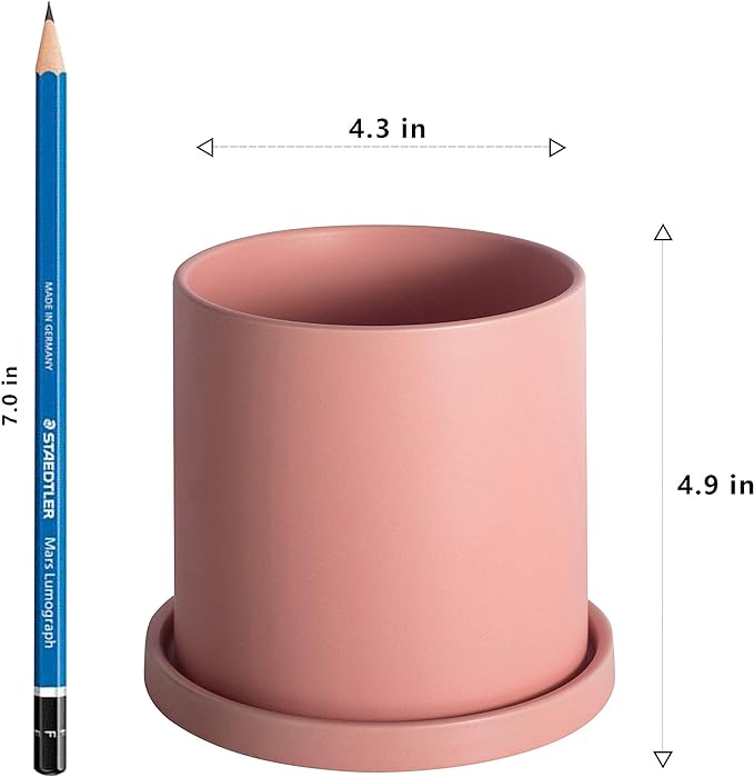 Planters for Indoor Plants Ceramic Flower Succulent Plant Pots with Drain Hole Saucer Decor for Home Office (4 inch Pink)