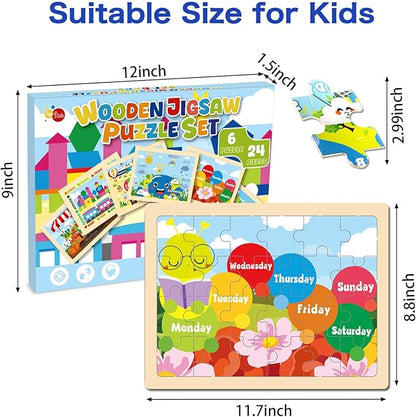 Christmas Wooden Puzzles for Toddlers 3-5,6 Packs 24Pcs Jigsaw Wooden Number Shape Puzzles for Ages 4-8,Preschool Educational Brain Toys Gifts for Boys and Girls 2 4 3 5 Year Old（Season）