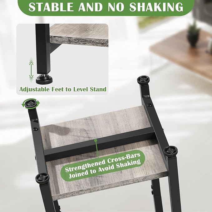 Tall Plant Stand Indoor,31 Inch Plant Stands,2 Tier Metal Plant Stand with Heavy Duty Wood,Greige and Black