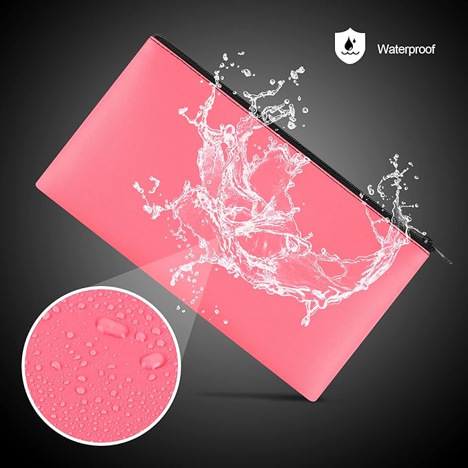 4Pack Money Bag 11 X 6" - Safe Durable Waterproof PU Leather Bank Pouch With Zipper for Cash, Coins, Checks, Bills, Receipts, Makeup, Tool Storage (Peach)