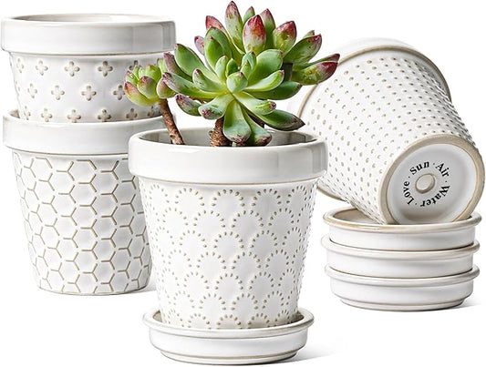 LE TAUCI Succulent Pots, Cute Indoor Plant Pot with Saucer, 3 Inch Mini Ceramic Flower Pots with Drainage, for Plant Lover or Mothers Day,Housewarming, Decorative Lovely Planter for Cactus,Set of 4