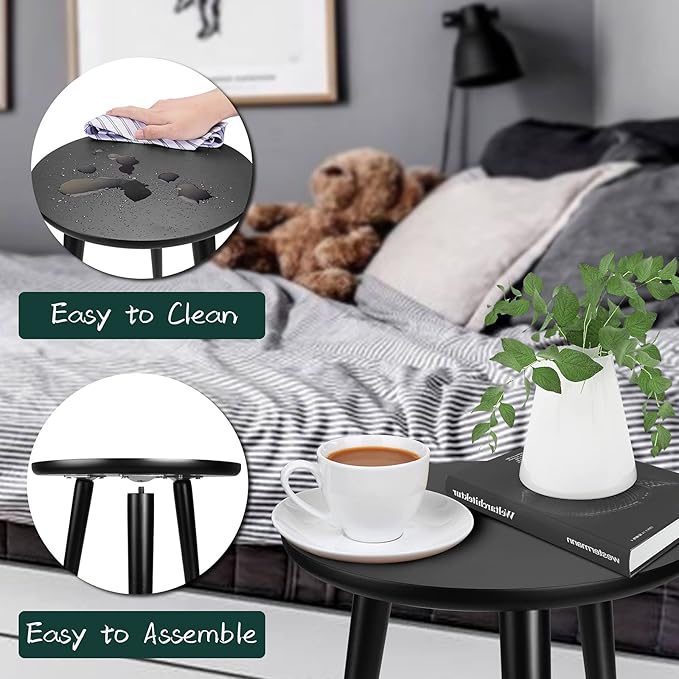 Indoor Plant Stand - Uneedem Wood Mid Century Plant Stand for Indoor Plants, Modern Plant Table, 8.9" Tall Plant Holder for Flower Pots, Small Round Side Table, End Table