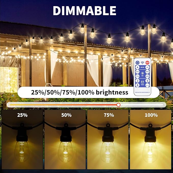 LED Outdoor String Lights 27FT,Patio lLights with 10 Dimmable Bulbs,IP66 Waterproof Shatterproof, with Remote Control,2700k Outside Hanging Lights for Backyard Porch Garden Decoration
