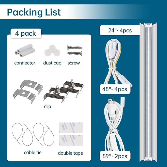 Barrina Grow Light Bulb, 96W(4 x 24W), Full Spectrum 2FT LED Grow Light, V-Shape T8 LED Grow Light Strips, Plant Lights for Indoor Plants, 4-Pack