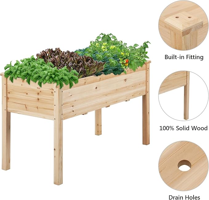 Yaheetech 1pc Raised Garden Bed 48x24x30in Elevated Wooden Horticulture Planter Box with Legs Standing Growing Bed for Gardening/Backyard/Patio/Balcony