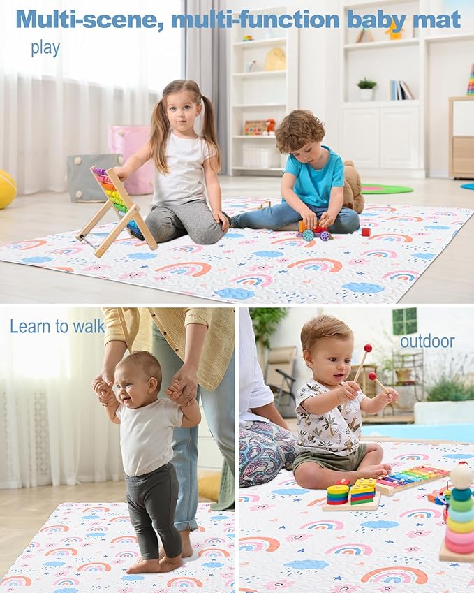 Machine Washable Baby Floor Play Mat 50x50”, Non Slip One-Piece Baby Crawling Mats for Tummy Time, Portable Playpen Mat Playmat for Babies Infants and Toddlers