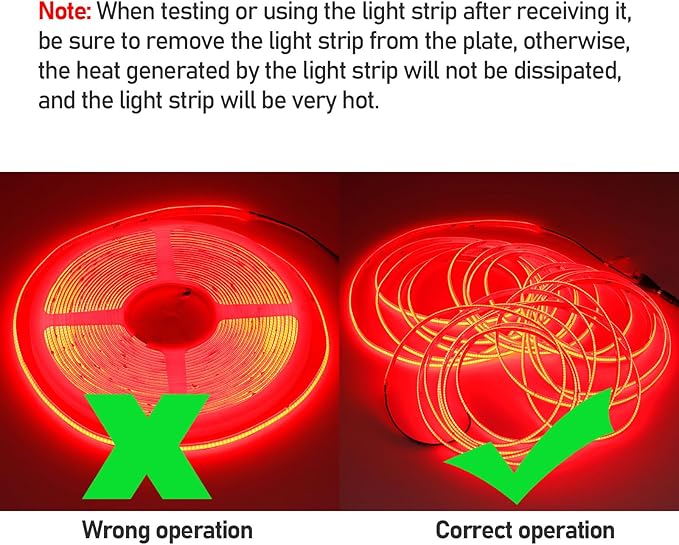 DC 24V COB LED Strip Light Red IP65 Waterproof 5M/16.4ft Uniform Glow 2400LEDs Flexible LED Tape Lights for DIY Garden Backyard Hallways Stairs Decor(No Power Supply)