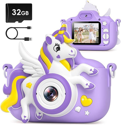 Kids Camera Toys Digital Camera for Kids, Christmas Birthday Gifts for Girls Age 3-12, Selfie 1080P HD Video Digital Camera for 3 4 5 6 7 8 9 10 Year Old Girls with 32GB SD Card