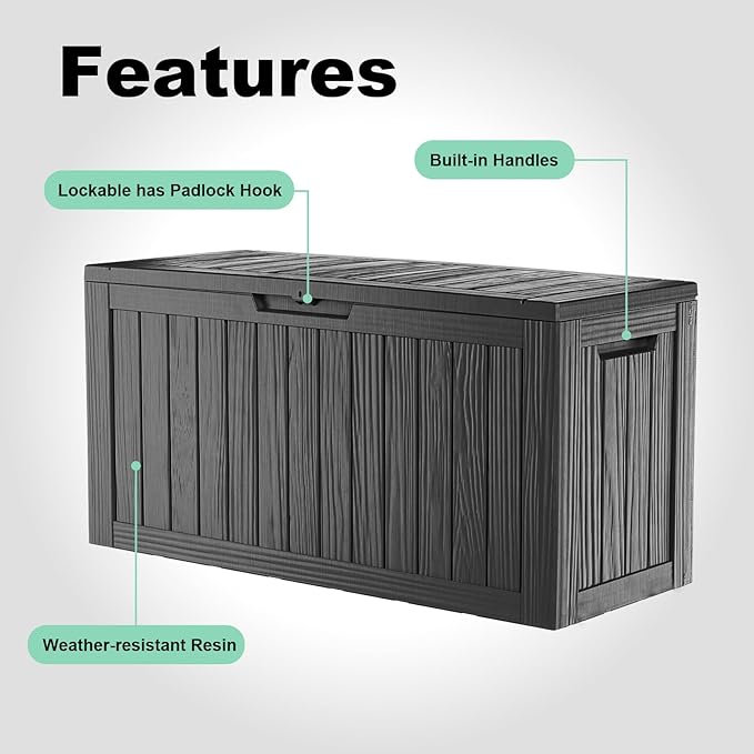 80 Gallon Outdoor Storage Box – Waterproof Deck Box for Garden & Patio,Black
