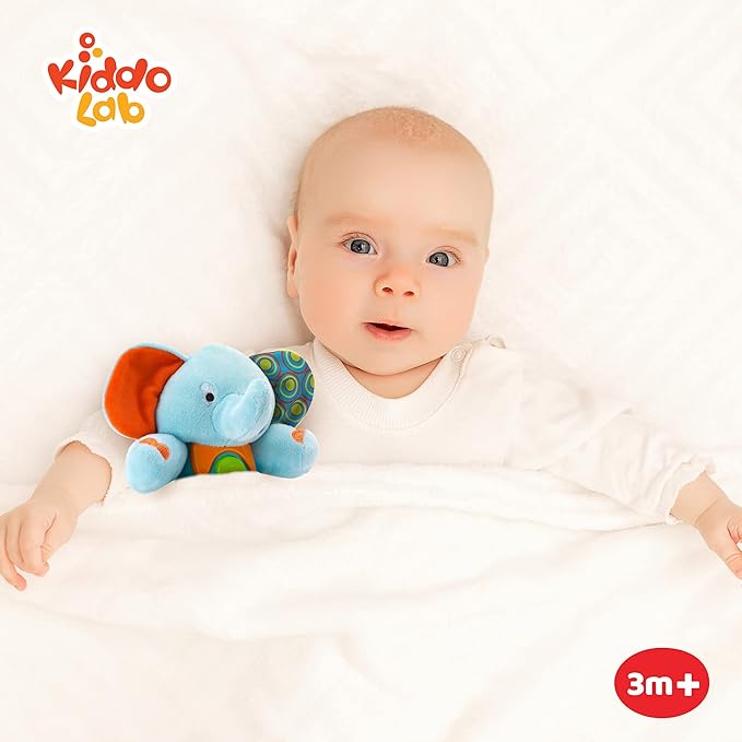 KiddoLab Plush Elephant Baby Toys - Musical Stuffed Animals with 3 Light-Up Buttons, 4 Children's Nursery Songs & Sound Effects - Soft Learning Toy for 3 Months & Olds Infants, Babies & Toddlers