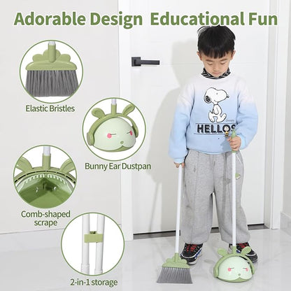 Kids Cleaning Toy Set, Mini Child Broom, Mop and Dustpan, Little Housekeeping Helper Set ,Pretend Home Cleaning Play Set for Toddler Age 1-5,6pcs (Green)