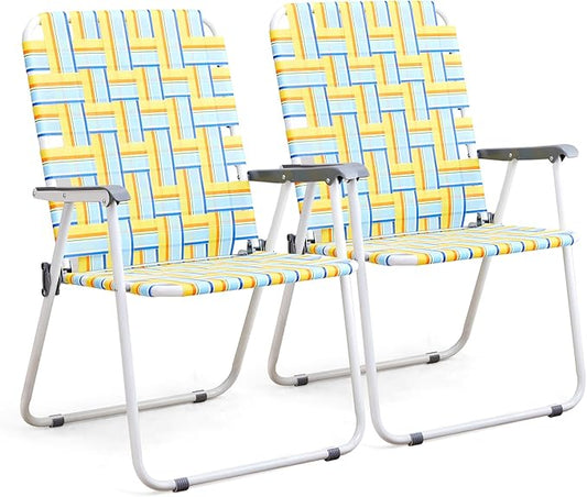 VINGLI Patio Lawn Webbed Folding Chairs Outdoor Beach Portable Camping Chair for Yard, Garden (2, Yellow, Oversized)