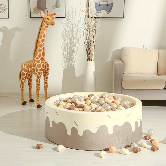 GOGOSO Ball Pit Balls Stars Moon Shapes Plastic Pitballs for Toddler Play Tent Baby Photo Props Kids Pool Water Toys Kiddie Pool Party Decor, Coffee+Beige Mix Cream Colors +Pearl Colors,200PCS