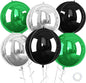 Green Silver Black Giant Foil Balloons, 6 Pcs Large Metallic Green and Black Round Balloons, 22 Inch Big Round Foil Balloon for Birthday Party Baby Shower Graduation Prom Wedding Decorations