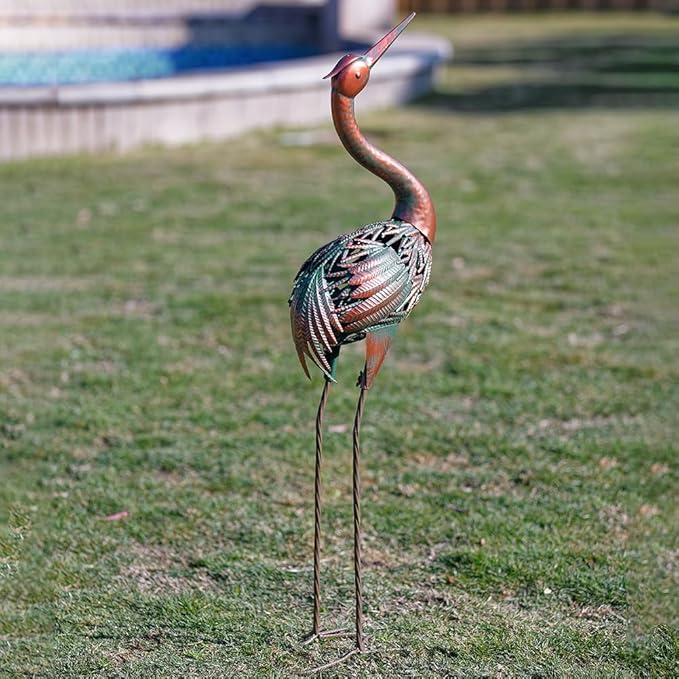 VEWOGARDEN Heron Outdoor Statues Metal Crane Garden Sculptures & Statues for Yard Lawn Patio Pool Outside Decorations, Bronze