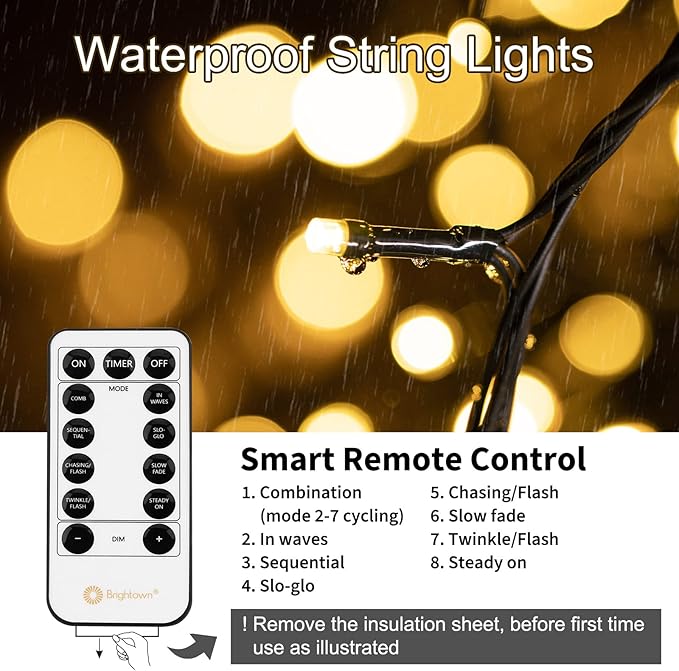 Christmas Tree Lights Outdoor, 168Ft 600 LED Twinkle Fairy Lights String with 8 Modes for Christmas LED Garland Wreath Wedding Indoor Holiday Decorations with Dark Green Wire, Warm White