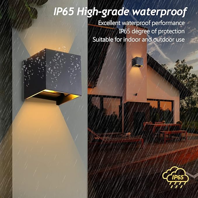 LANFU LED Aluminum Wall Lamp IP65 Waterproof, Black Modern Fashion Square Wall Lamp Wall Type Replaceable Bulb