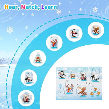 Sound Puzzle, Wooden Pegged Puzzles for Toddlers, 6 Arctic Animals Toys with Fun Sound Effects, Educational Toddler Toys for Kids More Than 12 Months, for Boys & Girls