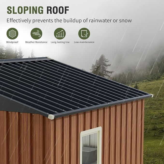 8x6 Ft Storage Shed, Large Outdoor Shed with Window, Lockable Doors, Outside Steel Shed for Garden, Backyard, Lawn, Patio Utility, Tool Storage