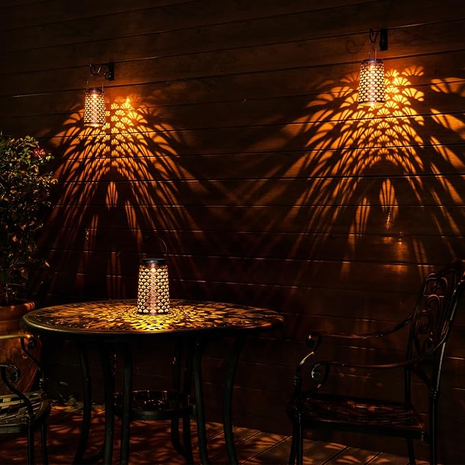 Shell Solar Lanterns Outdoor Waterproof Hanging Solar Lights ,Warm and Cool Light for Garden Porch Path Deck and Balcony Decoration, LED Lanterns as Gifts for Women and Children