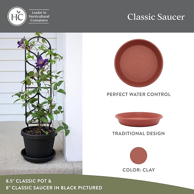 The HC Companies Flower Pot Saucers - Plastic Plant Saucer for Outdoors & Indoors - Traditional Design Plant Pot Trays for Water Drainage - Durable & Stylish Round Plant Tray (10-inch Clay)