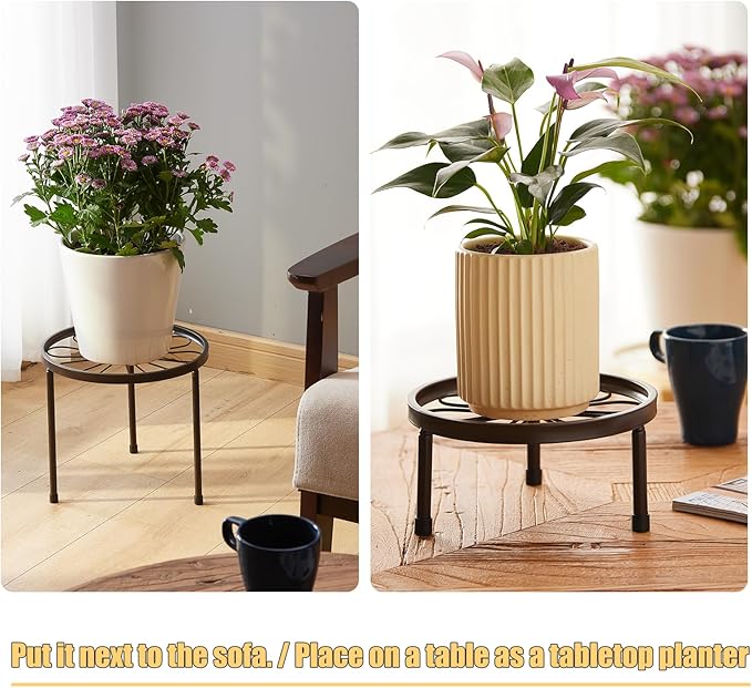 Plant Stand,5 Pack Heavy Duty Flower Pot Stands,Metal Decoration Racks,Round Plant Shelf for Planter Outdoor and indoor (Brown)