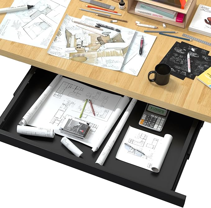 48"x24" Adjustable Workbench on Wheels, Heavy-Duty Work Bench, 2000 LBS Worktable with Power Outlets & Drawer, Portable Chipboard Work Station for Garage, Repair Shop, Workshop, Office