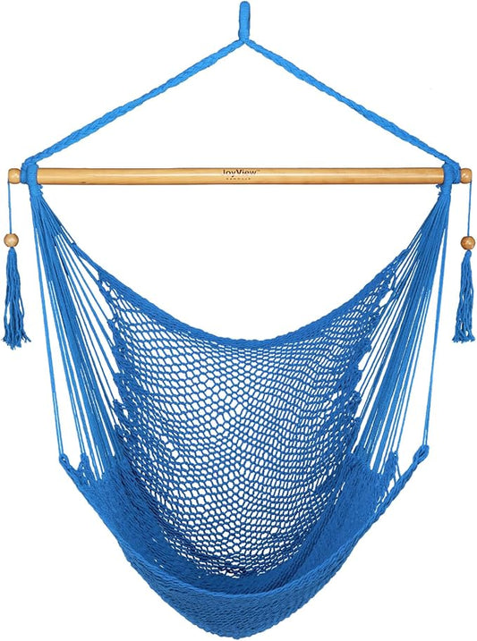 JoyView Hammock Chair with Spreader Bar Caribbean Hammock Swing Chair 300 LBS Weight Capacity XL Rope Hanging Chair for Outdoor Indoor Garden Yard - Light Blue