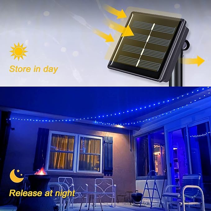 JMEXSUSS 2 Pack Blue Solar Fairy Lights Outdoor Waterproof, 200 LED 66FT Solar String Lights for Outside, 8 Modes Copper Wire Solar Christmas Lights for Garden Tree Patio Christmas Decoration