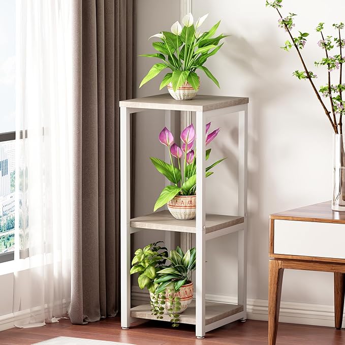 Plant Stand Indoor Corner Tall 3 Tier Metal Modern Flower Storage Plant Stands Holder for Living Room Balcony Garden,White (3 Tier-White)
