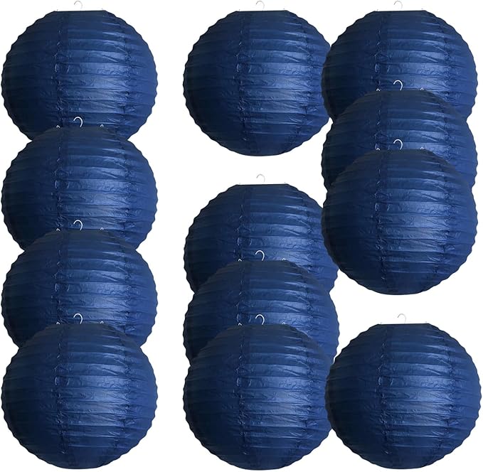 Chinese Style Paper Lanterns, Set of 12, Suitable for Party Decoration (Royal Blue, 12in)