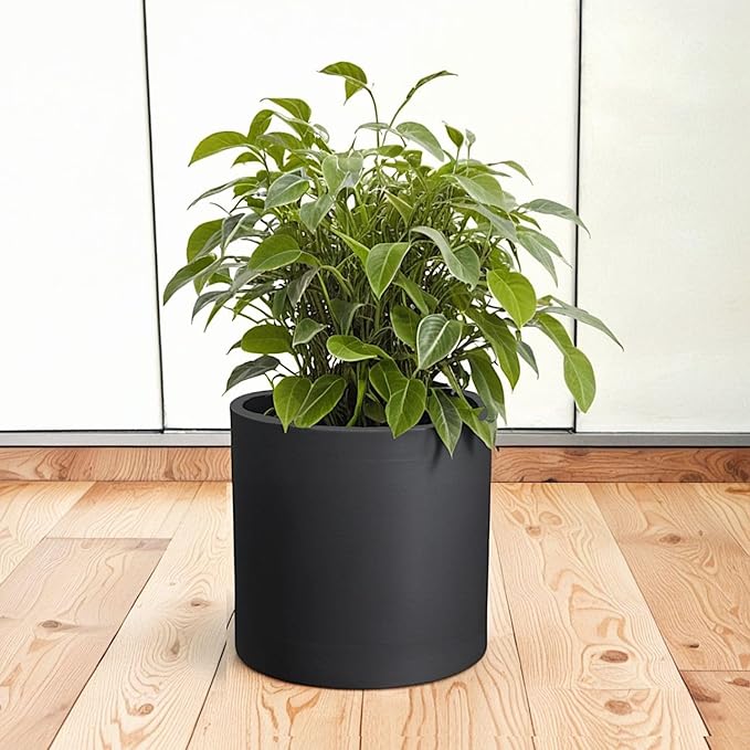 Fox & Fern 10 Inch Black Plant Pot with Drainage Plug — Premium Lightweight Fiberstone Matte Black Planter; 10 Inch Pots for Plants; for Indoor & Outdoor Use; Weather Resistant & UV Resistant