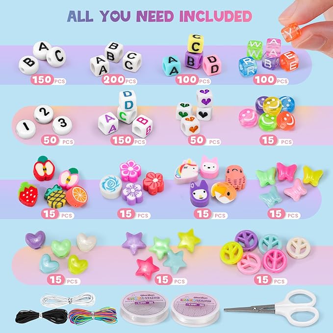 Gionlion 7 Boxes Pony Beads Bracelet Making Kit, 144 Colors 4700Pcs 6x9mm Kandi Rave Beads, Friendship Bracelet Kit with 800Pcs Letter Bead for DIY Jewelry, Keychains, Arts and Crafts for Kids Girls