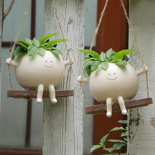 2 Pcs Swing Hanging Planters for Indoor Plants Swinging Plant Pot Face Hanging Flower Pots Resin Head Planter for Outdoor Succulents Gift Ideas for Mother