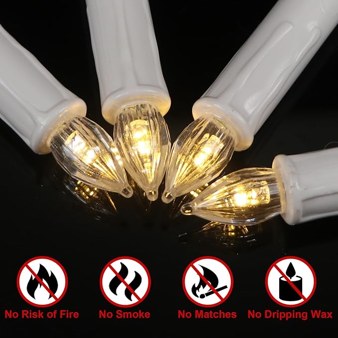 DRomance Christmas Tree Flameless Taper Candle Lights Battery Operated with 10-Key Remote and Timer, 30 Pack Plastic 3D Wick Flickering LED Taper Candles Multi-Using Home Garden Holiday Decor 3.4"