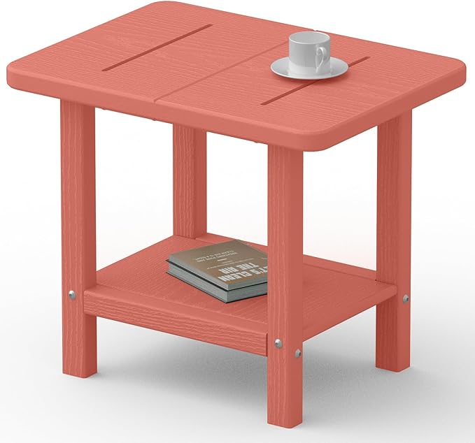 Outdoor Side Table - 2-Tier Storage All Weather Outdoor End Table for Patio - HDPE Morden Easy Maintenance Adirondack Side Table for Pool Porch Balcony Garden Lawn Backyard Outside Indoor