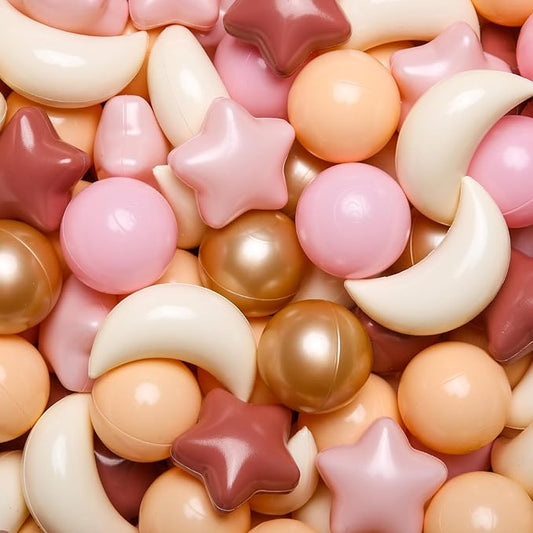 GOGOSO Ball Pit Balls Stars Moon Shapes Plastic Pitballs for Toddler Play Tent Baby Photo Props Kids Pool Water Toys Kiddie Pool Party Decor,Brown Pink, 100pcs